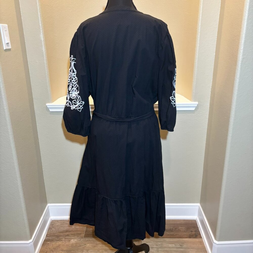 💖Draper James RSVP Black White Embroidery Lattern Sleeves Drop Waist Dress XXL - Picture 5 of 10